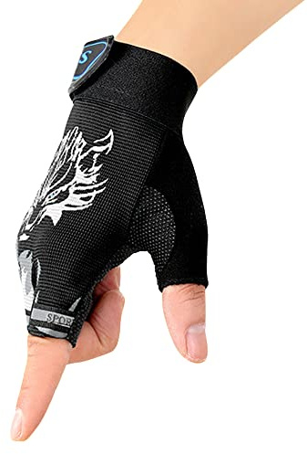 BXT Kids Half Finger Sports Gloves with Grip - Non-Slip Gel Protective Dirt Bike, Cycling, Fishing, Climbing, Gymnastics Glove for Boys Girls