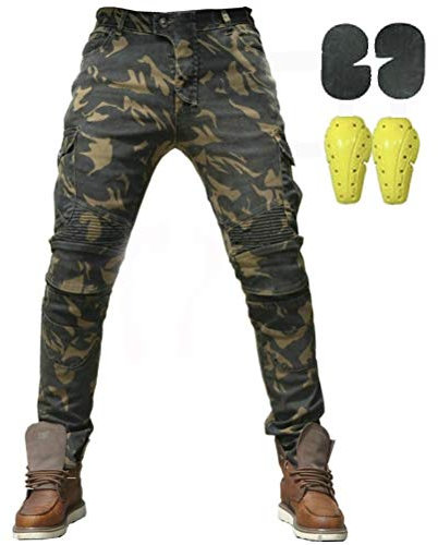 CBBI-WCCI Homme Pantalon de Moto pour Jeans de Moto Pantalon d'armure de Motard Pantalon de Protection pour vélo, 4 x Tapis de Protection (Camouflage, XXL= 36W / 32L)