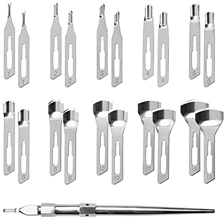 Set 4, 20x Hohlmeißelklingen (je 2x) 1x Halter für die Fußpflege, 10 Größen Mixset Starterset