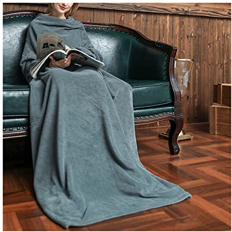 CFlong Tragbare Kuscheldecke, Decke Mit Ärmeln Und Tasche Für Erwachsene Couch TV-Decke, Flanell Weiche Warme Kuschelige Decke, Ärmeldecke Lounge-Decke Für Erwachsene Damen Herren (Grau,130 * 180)