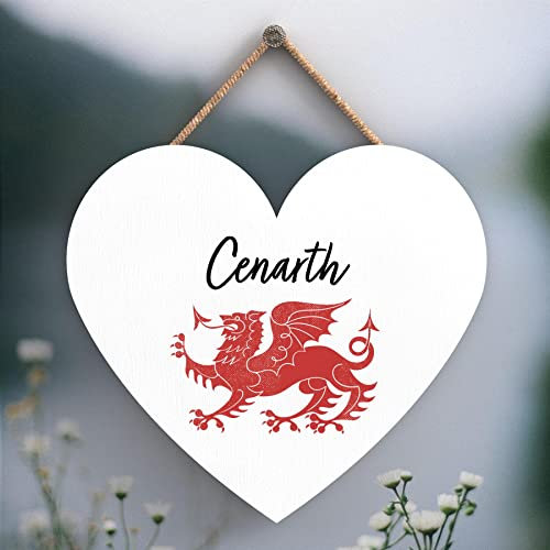 Global Designs Cenarth Welsh Dragon Location Wooden Heart Hanging Plaque