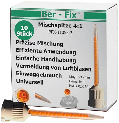 Ber-Fix 10x 4:1 Statikmischer MKHX 02-16S für 2K-Cyanacrylat, Epoxidharz & Mehr Präzises Mischrohr für Klebstoffe