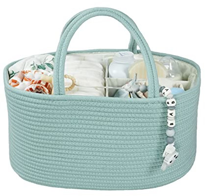 XUANGUO Large Cotton Rope Baby Diaper Caddy Organizer Basket Light Green