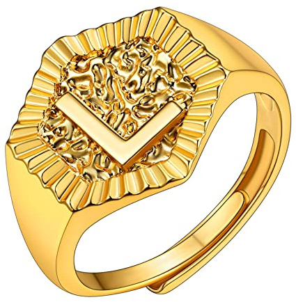 GoldChic Damen Ring Offener Verstellbarer Buchstaben A-Z Fingerring 18K Vergoldet Alphabet Initiale Ring Frauen Mädchen Namensring Freundschaftsring Verlobungsring Ringgröße 51.8（16.5）-62.1（19.8）