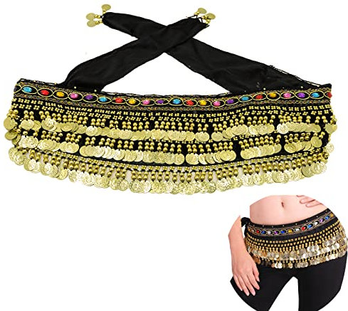 Floatdream Damen Bauchtanz Kostüm Hüfttuch, Chiffon Hüfttuch, Bauchtanz-Hüftschal, für in Bühnenaufführungen, Geburtstagsaufführungen, Partyaufführungen (Schwarz)