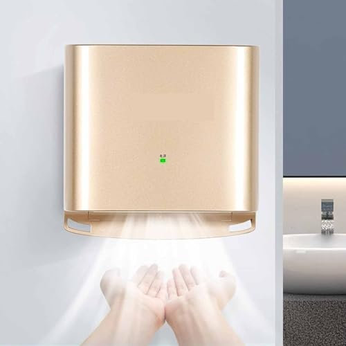 PixCy Asciuga Mani a Parete,1250w Asciugamani Elettrico,Compatto Asciugamani Ad Aria, Asciuga Mani Automatico Professionale a Parete, Guscio in Plastica ABS,Gold