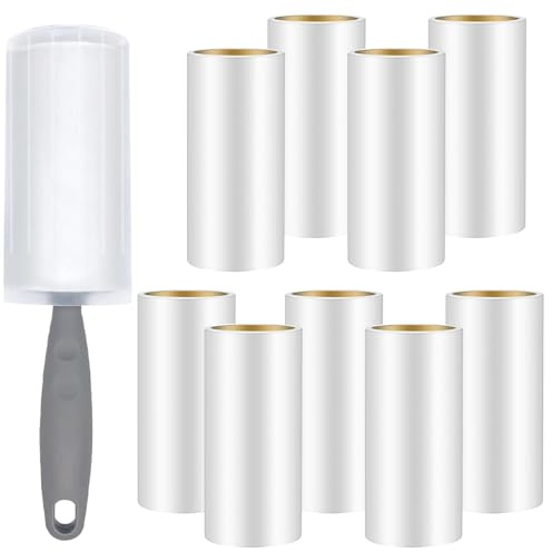 Omtofo 9 Rolls 540 Sheets Lint Roller with 1 Dust Cover + 1 Dispenser, Extra Sticky Lint Roller, Lint Roller Pet Hair, Lint Roller for Clothes, Hair, Sofa, Bed, Cat Hair, Dog Hair