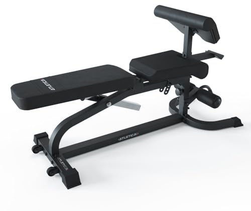 ATLETICA X-BENCH, Multifunktionale Hantelbank | Aufsätze für Bizeps- und Beincurls, Negativ verstellbar, 650kg Belastbarkeit, 8cm dickes Polster