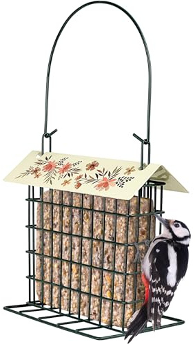 Wild Wings Decorative Metal Suet Cage Feeder for Outdoor Décor Wild Bird Feeders, 1 Suet Cake Capacity, Hanging Suet Feeder, Black