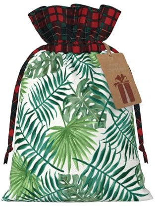 berbo Festliche Weihnachts-Geschenktüten – dekorative Urlaubsgeschenkbeutel perfekt, Material mit schottischem Karomuster, transparentes Palmblattmuster