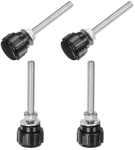 QUARKZMAN 4 Set M4 x 40mm Manopole Zigrinate Filettatura Maschio Viti Testa Zigrinata Dadi Rondelle, Impugnatura Manopola Bloccaggio 14mm Manopole Testa Plastica Viti Testa Zigrinata, Nero