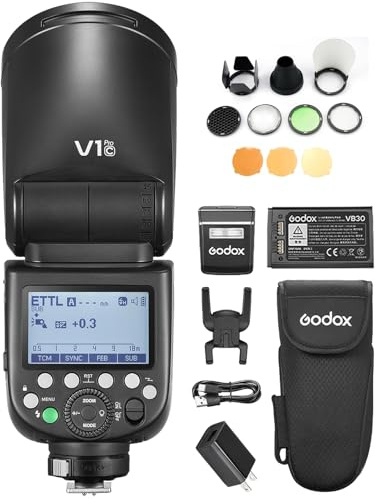 GODOX V1 PRO C Camera Flash with AK-R1 Accessories Kit 2.4G Wireless Speedlight 1/8000s HSS, 1.3s Recycle Time, M/TTL Flash Mode, Type-C Powered Compatible with Canon EOS Cameras