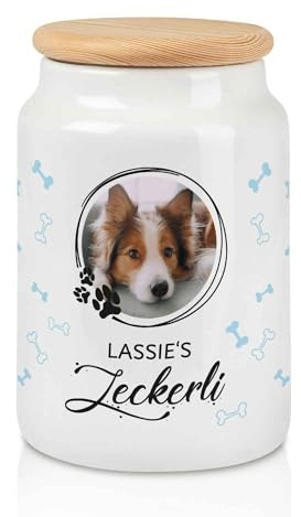GRAVURZEILE Große Leckerlidose - Fotomotiv - Personalisiert mit Foto und Name - Geschenk für Hunde und Katzen - Zur hygienischen Aufbewahrung von Hundekeksen und Leckerlies - Für Tierbesitzer - Hund