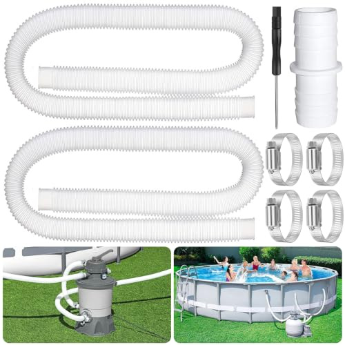 Amzeeniu tuyau piscine 32mm 2Pcs 32mm Tuyau pour Piscine Hors Sol,tuyau de pompe filtre à sable piscine avec 4 colliers de serrage en métal,Tuyau de Piscine pour Piscines 150 cm