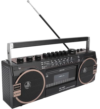 Reproductor de Casete de Radio Am FM SW portátil con Altavoz Bluetooth, grabadora de Cinta Auxiliar con Puerto USB SD Vintage de 3,5 mm, Estilo clásico Antiguo (Black)