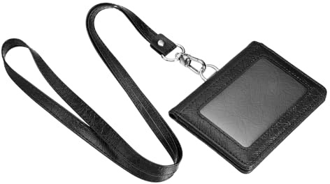 YOKIVE PU Leder Ausweishalter Wasserdicht Magnetisch 5 Karte Schlitze Ausweisschild Ausweishalters mit Schlüsselband Leichtgewicht Ideal für Büro (Schwarz 4.2 x 3.1)