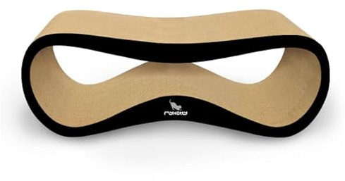 LUI XL mykotty Wellpappe Kratzbrett für alle Katzen zum Spielen, Schlafen, Kratzen – sicher & ungiftig, Katzenkratzliege Solide, Langlebig, Ideal für Grosse Katzen – 85,5x32,5x30 cm – Weiß (Schwarz)