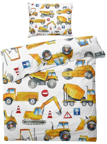 ZDABAOEC Bagger Kinder Bettwäsche 140x200 Sommer - Baufahrzeuge Bettbezug 140x200 - Weich & Atmungsaktiv Mikrofaser Bettwäsche-Sets mit Reißverschluss - Wendebettwäsche & 1 Kissenbezug 70x90