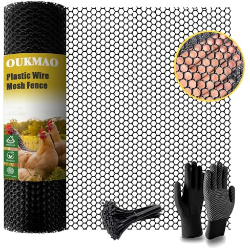Chicken Wire Mesh Roll 10m Poultry Breeding Netting Plastic Mesh Fencing Garden Balcony Fence Mesh for Poultry, Dogs, Rabbit, Animal Barrier, Floral,Snake Barrier & Gardening (Black, 40cm x 10m)