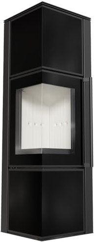 KRATKI Kaminofen aus Stahl TORA/M 8 kW Ø 150 Schwarzes Glaspaneel mit Türfeder