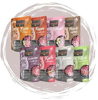 Leonardo Frischebeutel - Katzenfutter - Alleinfuttermittel - 8x85 g Nassfutter Multi Bundle - Sparpaket - Mix Ente, Fasan, Geflügel, Fleischmenü, Kaninchen, Kalb, Lamm, Wild