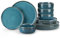 vancasso Service de Table pour 4 Personnes – 12 Pièces en Grès, Service Complet Moderne, 4 Assiettes Plates de 26 cm, 4 Assiettes à Dessert de 21 cm, 4 Bols de 640 ml, Bleu, Série VEGA