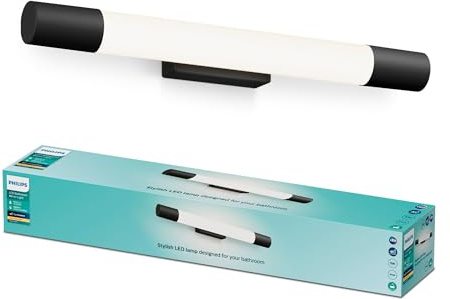PHILIPS Rover LED Spiegelleuchte rund, ideal geeignet für das Badezimmer, 5 W, 750 lm, 2700 K, Schwarz, IP44, wasserfest