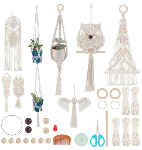 IFNUNLY 8 Set Weihnachtsbaum DIY Makramee Kit für Anfänger Engel Makramee Wandbehang Wandteppich DIY Makramee Traumfänger Kit Handgemachte Makramee Pflanzenaufhänger Kit mit Anleitung