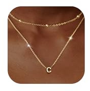 LOLIAS Gold Layered Kette mit Buchstaben 14K Gold Vergoldete Personalisierte Buchstaben Anhänger Kette mit Namen Winzige Initiale Choker Perlen Kette Buchstabenkette für Damen Mädchen Schmuck C