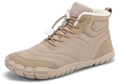 FLARUT Chaussures Hiver Pieds nus Hommes Femmes Fourrées et Chaudes à Large Bout Orteils Résistant à l'Eau Chaussures de Course à pied de Trail Barefoot Bottes d'hiver(Kaki,38)