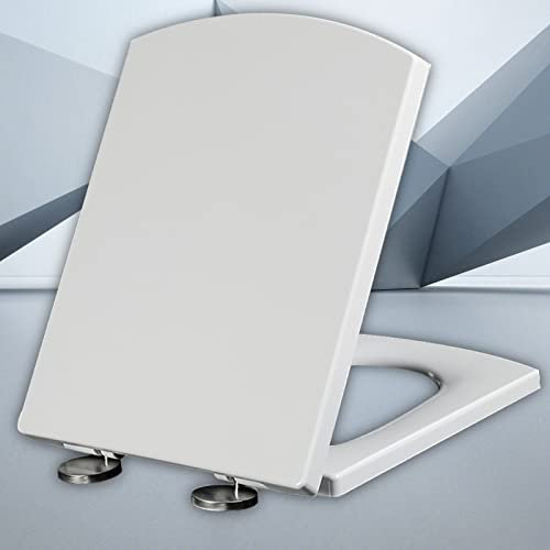 Toilettensitze mit Schnellverschluss, quadratischer Toilettensitz mit Absenkautomatik, einfache Befestigung von oben, stabiler antibakterieller Toilettendeckel, kompatibel mit Standardtoiletten,Weiß-3