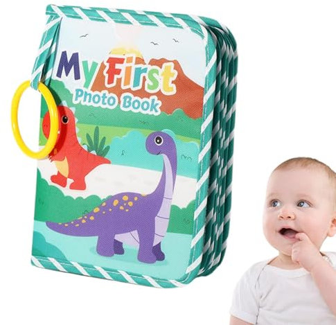 Xvilmaun Baby-Fotoalben,Baby-Bilderbuch, Stoff-Fotoalben für Baby-Bilderbücher, 15,2 x 20,3 cm, Albumbuch mit Dinosaurier-Thema für das erste Jahr, weiches, sicheres Babyspielzeug für Babys und