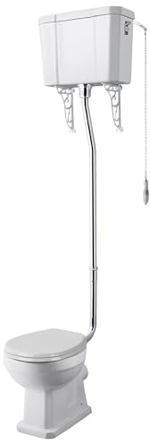 Balterley Comfort Height Toilet Pan, High Level Cistern, Flush Pipe Kit & Soft Close Seat, Traditional Bathroom Toilet Unit, Round Seat Pan & Pull Chain Handle Toilets - 80 x 515 x 1683mm (White)