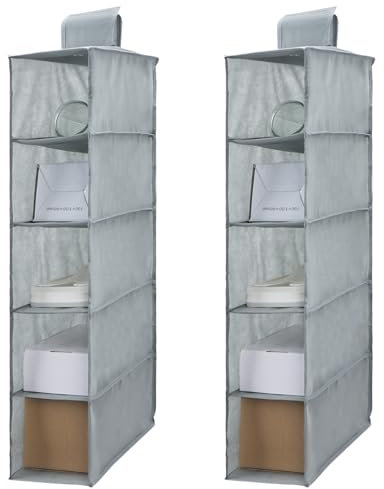 Minnhua 2 Piezas Organizador Armario, Organizador Colgante con 5 Compartimentos, Plegable Organizadors Taquilla Vestuario, Baldas Armario Interior para Calcetines, Sombreros, Camisas, Bolsas (Gris)