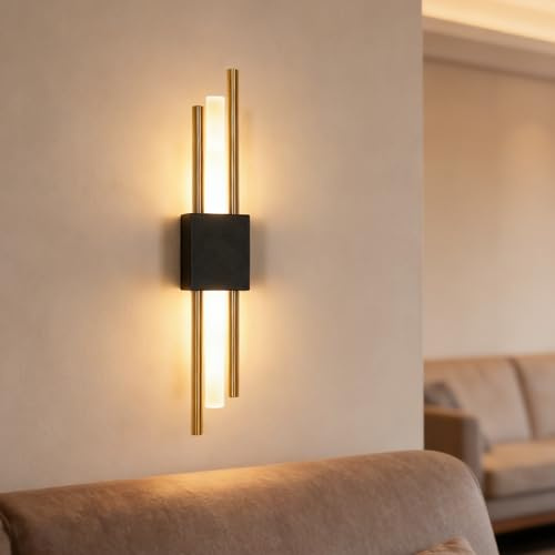 SENQIU LED Wandlampe Innen, 40CM Moderne Wandleuchte Schwarz und Gold | 10W Flurlampe Wand Belechtung Wandbeleuchtung Warmweiß 3000K für Wohnzimmer Schlafzimmer Flur Treppenhaus