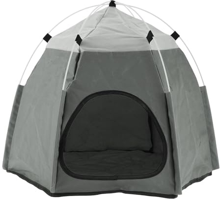 CAPASTEC Faltbares Katzenzelt Grau 1pc Für Drinnen & Draußen Oxford-Stoff | Größe 60x60x48cm, Für Kleine Katzen & Hunde Unter 7,5 Kg, Rutschfest, Handwaschbar, Stangen Abnehmbar