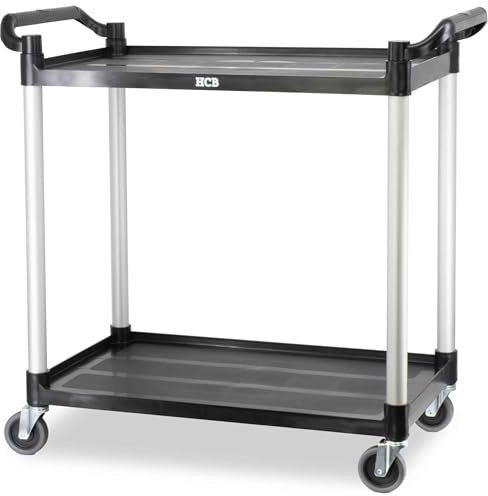 HCB® - Professioneller Catering-Servierwagen auf Rädern – 2 Ebenen – Küchenwagen aus Kunststoff – Servierwagen – Rolltisch – industrieller Küchenwagen