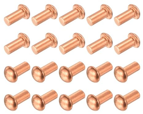 QUARKZMAN 30 Pz 15/64 x 15/32 Rivetti Solidi in Rame a Testa Rotonda