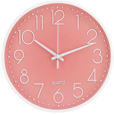 bakbrand Wall Clock 10 Inch Non-Ticking Silent Modern Simple Style Round Decor Clock Peach Pink Stereoscopic Dial Quartz Wall Clocks for Home/Office/School/Living Room/Bedroom/Kitchen