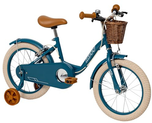 Kids Vintage Bike 12, 14, 16 Retro Children’s Bicycle with Basket & Training Wheels, Adjustable Seat, Front & Rear Brakes, Classic Cruiser Style, Retro Bicycle for Ages 3–9