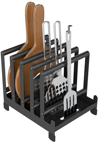 Qriocioa Pizza Peel Rack Steel 5 Available Slots Pizza Paddle Holder Rack with Non-Slip Feet for Pizza Spatula Turner Storage Organizing and Saving Space Pizza Turning Oven (Black, 5 Slots)