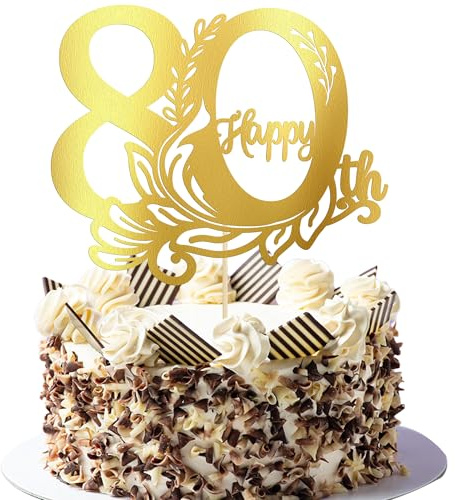 Gyufise 1Pcs Happy 80th Birthday Cake Topper 80 Fabulous Cake Topper Cheers to 80 Cake Decoration for 80th Birthday Anniversary Party Decoration Supplies Gold