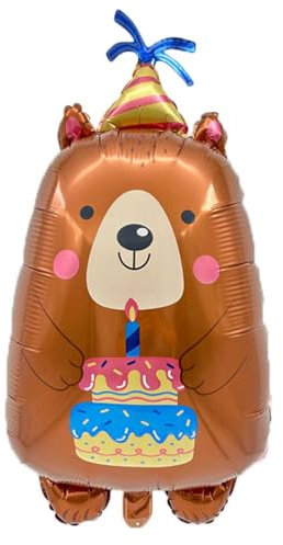 Fesnova Geburtstags Bären Folienballon,Happy Birthday Ballon Braun mit Kuchen Design,Happy Birthday Luftballon Helium-geeignet,Tier Luftballons für Kindergeburtstag Deko Junge Mädchen,Babyparty Deko
