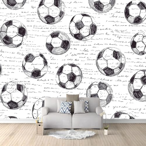Cartoon Black and White Football Sport Photo Wallpaper - 200 x 140 cm Non-Woven Premium Fleece Wall Mural - Gray Home Office & Kitchen Decoration Wall Art