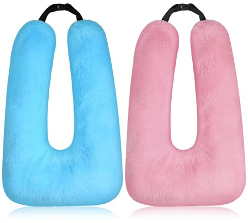 Barydat 2 Pcs Car Travel Pillow for The Back Seat 28 x 18 in Sleeping Reading Pillows for Distance Travel Car Cushion for Kids Adults Head and Body Support U Shaped Pad(Pink, Blue)