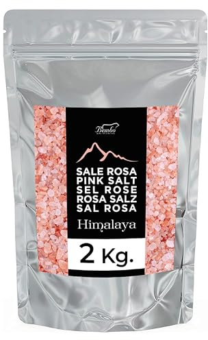 Sal Rosa del Himalaya en Cristales 2 kg – Coloración natural variable – Sal pura sin refinar – Ideal para molinillo – Sin aditivos – Bembo