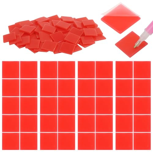 Notoke 80 pezzi di cera per diamond painting color rosso – 2 x 2 cm colla per matite per diamond painting, pezzi di ricambio per accessori fai da te (punto croce e lavoro a mano)