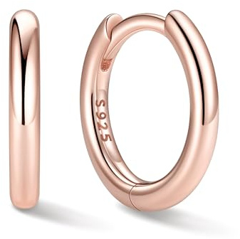 ChicSilver Pendiente Aro Huggie Mujer Plata Arete 8mm Rosa