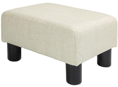 HOMCOM Pouf Repose-Pied Capacité de Charge 110 Kg 40 x 30 x 24 cm Beige | Tabouret Bas, Tissu de Lin