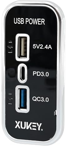 USB Charger Socket, 12V/24V 2.4A USB PD3.0 Type C QC3.0 3 Ports Fast Charging Panel for Car Truck RV SUV Boat (Silver Border)